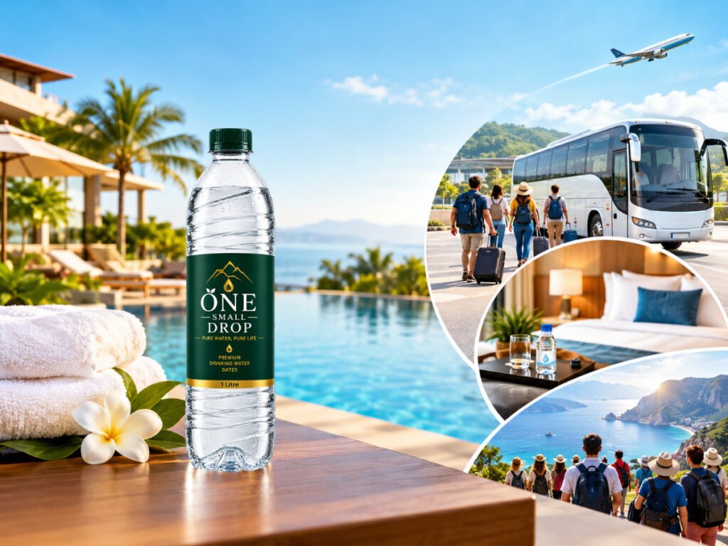 one small drop packaged drinking water travel hospitality